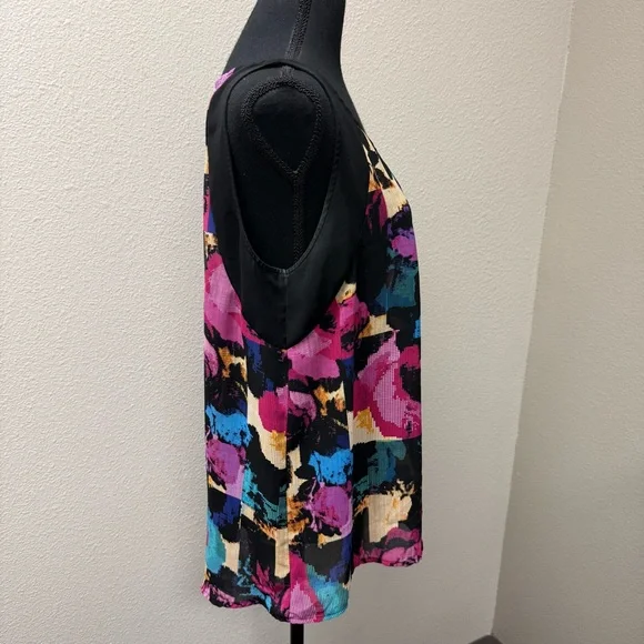 Nicole by Nicole Miller Black Purple Abstract Sleeveless Blouse L - Picture 6 of 9
